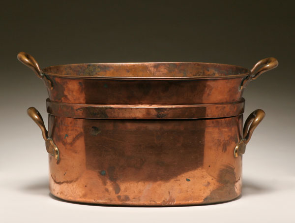 Large early copper roaster; decorative