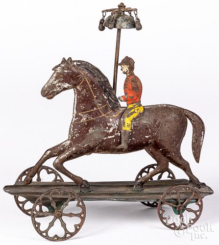 AMERICAN PAINTED TIN PLATFORM HORSE 31375f