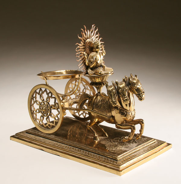 Bronze Buddhist horse drawn chariot;