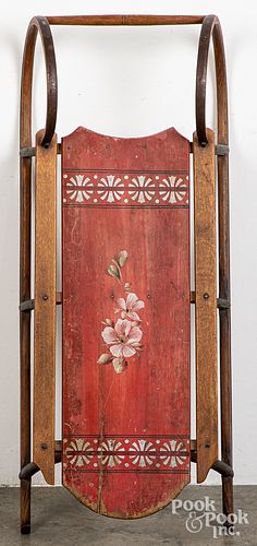 CHILD'S PAINTED PINE SLED, 19TH