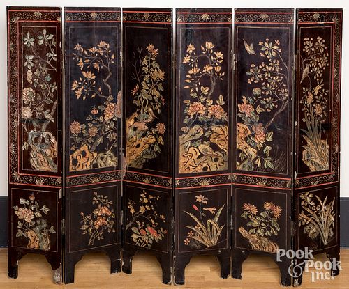CHINESE LACQUER SIX PART FOLDING 3138a1