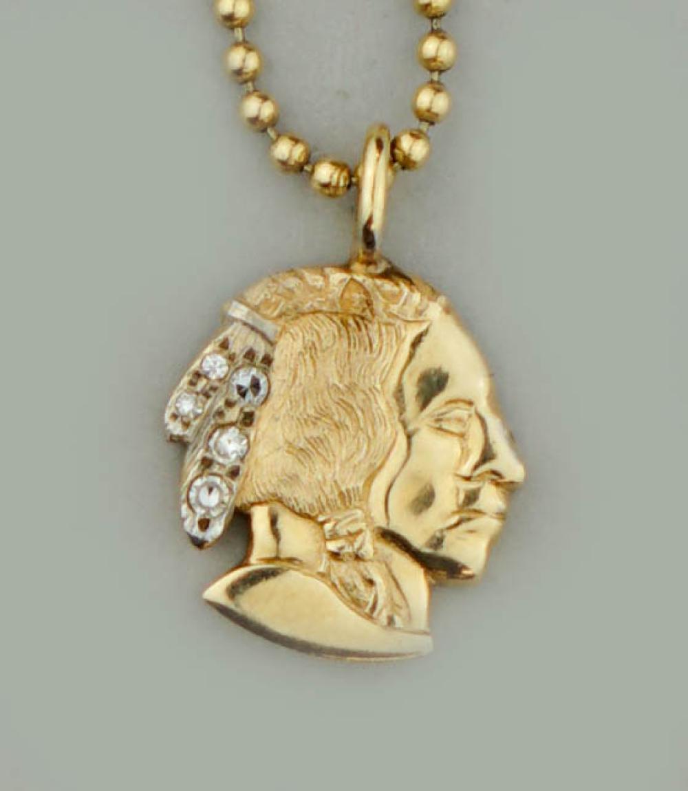 14K YELLOW GOLD "INDIAN HEAD" NECKLACE14K