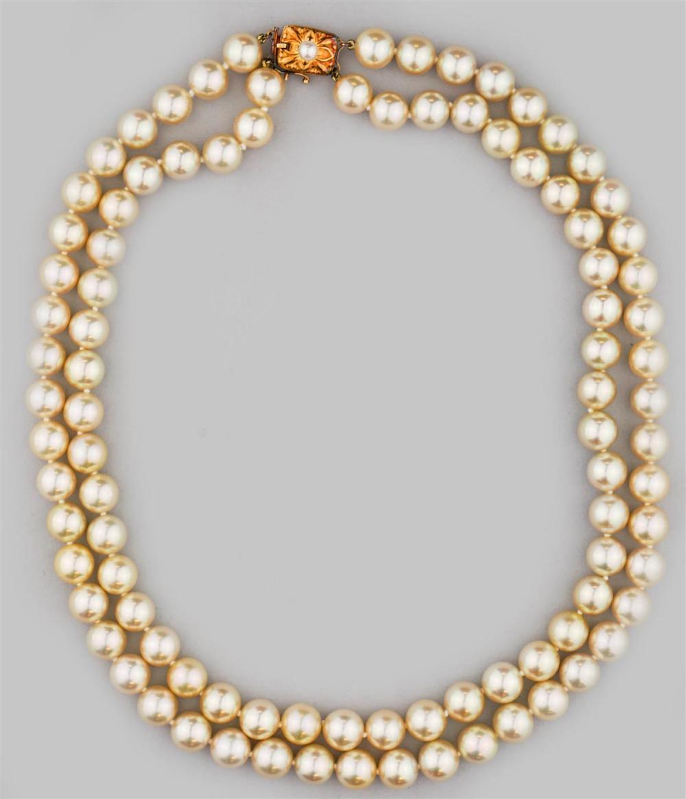 18K YELLOW GOLD DOUBLE STRAND CULTURED