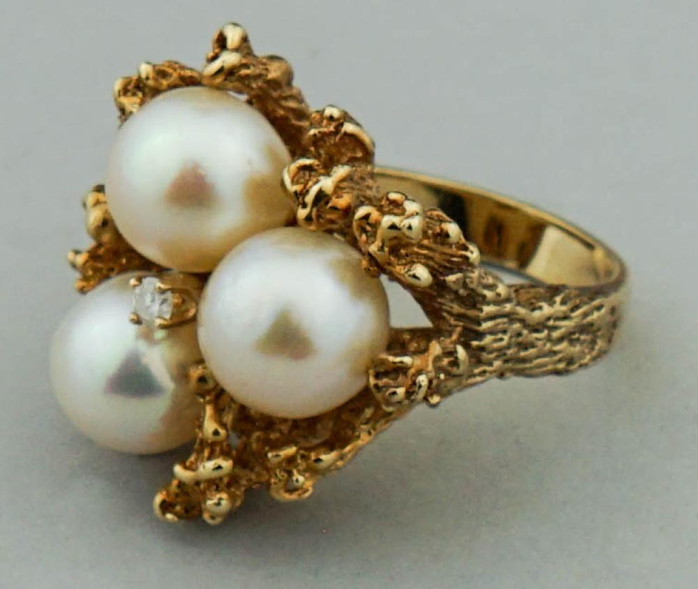 14K YELLOW GOLD PEARL AND DIAMOND