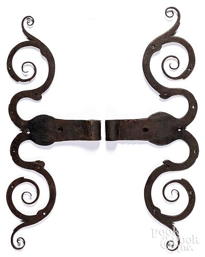 PAIR OF WROUGHT IRON RAMS HORN