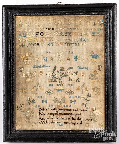 SILK ON LINEN SAMPLER DATED 1826Silk 31395d