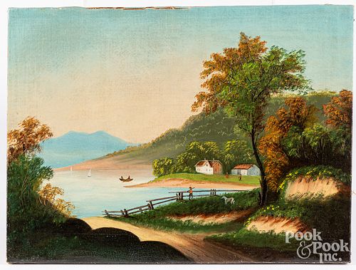 HUDSON RIVER OIL ON CANVAS LANDSCAPE  31395f