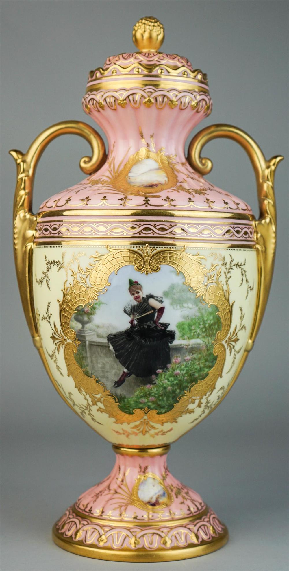 COALPORT PICTORIAL COVERED URN,