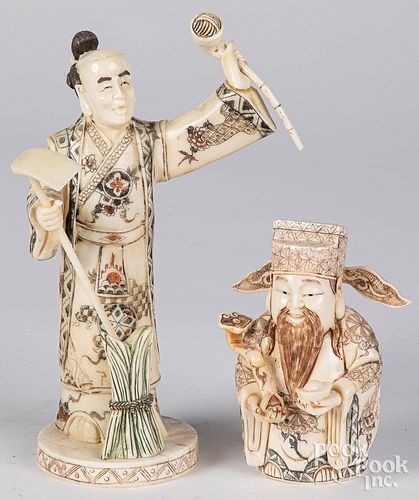 TWO JAPANESE CARVED IVORY AND IVORY