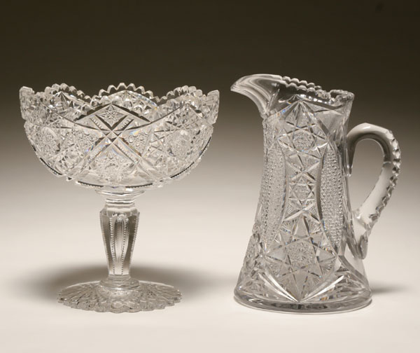 Two cut glass pieces pitcher and 4ec30