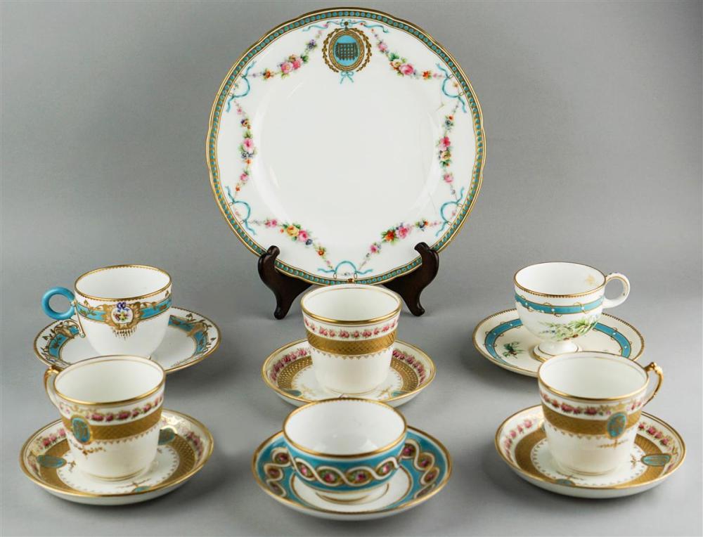 GROUP OF SIX ENGLISH CUPS AND SAUCERS,