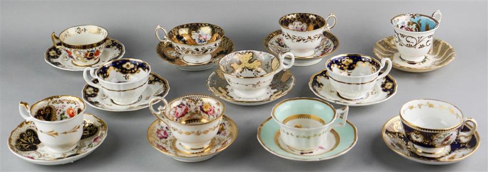 GROUP OF ENGLISH TEACUPS AND SAUCERS,