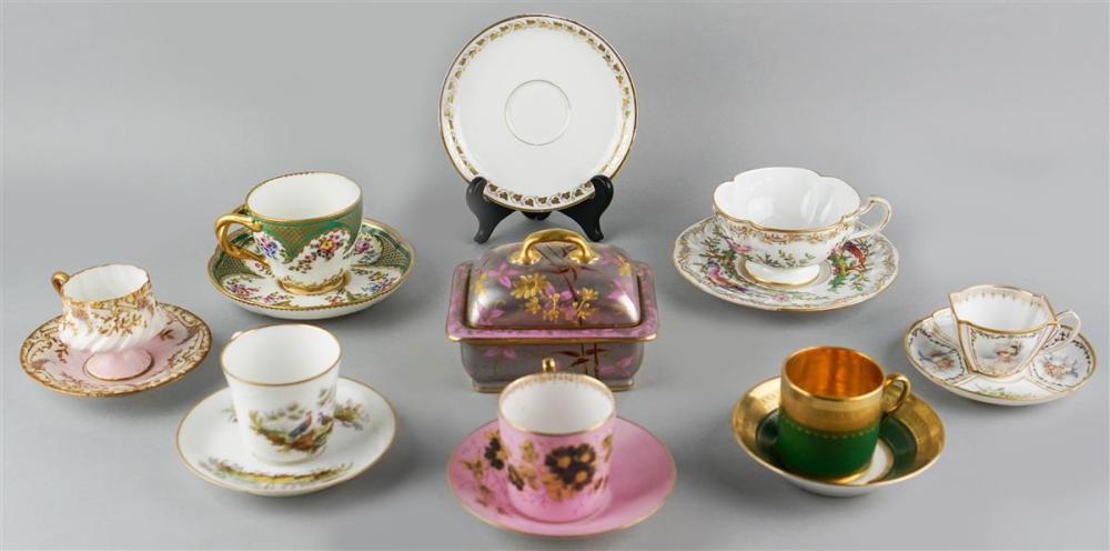 GROUP OF SEVEN FRENCH CUPS AND SAUCERS