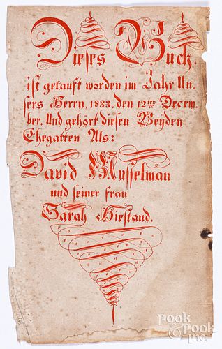 WATERCOLOR FRAKTUR BOOKPLATE DATED 313a2f