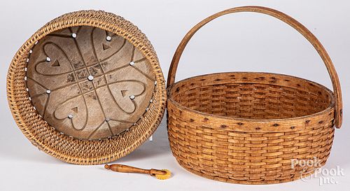 TWO WOVEN BASKETS ONE WITH HEART 313a35
