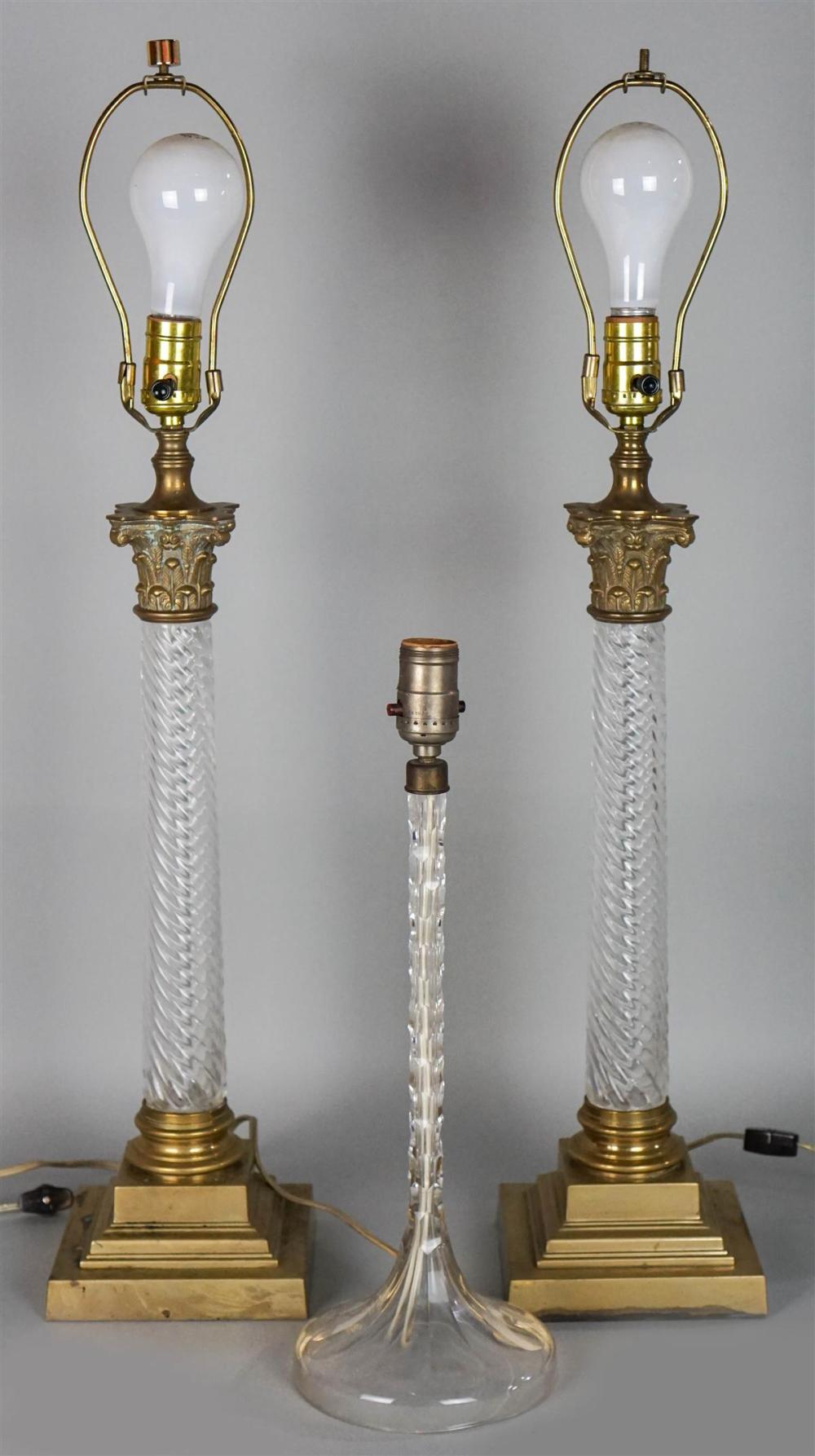 PAIR OF GLASS AND BRASS-MOUNTED
