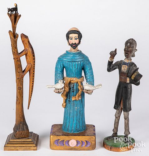 THREE CARVED FIGURES WHIMSEYSThree 313a44