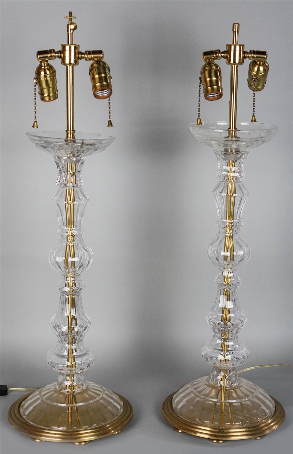 PAIR OF GLASS AND BRASS SHAPED 313a4f