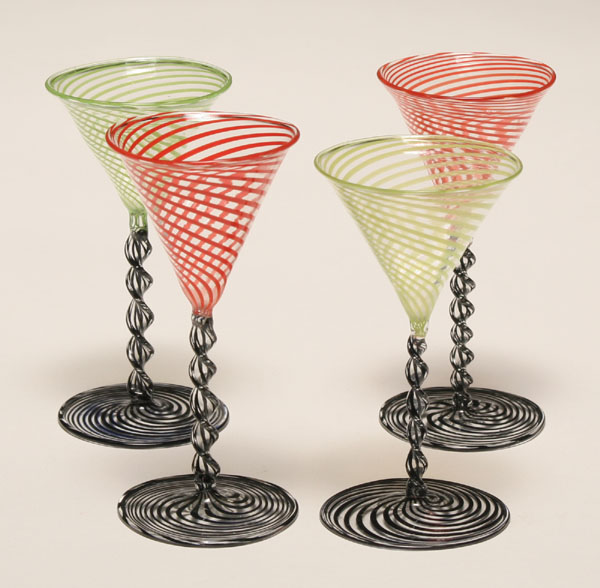 Four Bimini art glass cordials;
