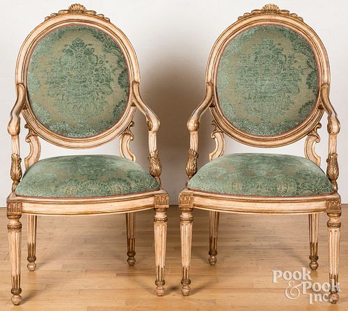 PAIR OF FRENCH PAINTED ARMCHAIRS.Pair