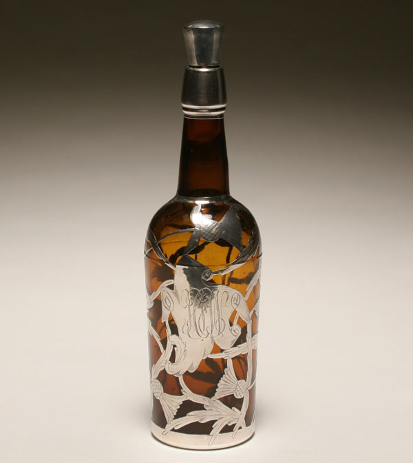 Mauser NY sterling overlay whiskey bottle;