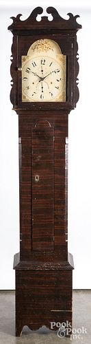 PAINTED PINE TALL CASE CLOCK, 19TH