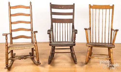 THREE COUNTRY ROCKING CHAIRS, 19TH