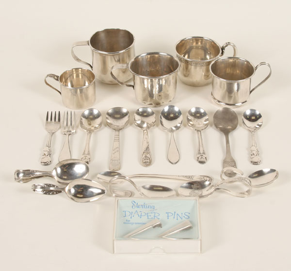 Sterling and silverplate baby spoons,