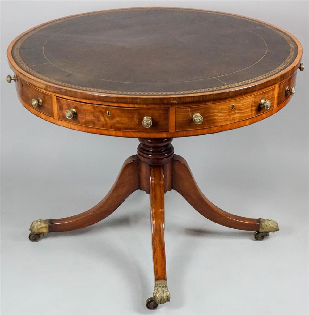 REGENCY INLAID MAHOGANY DRUM TABLE