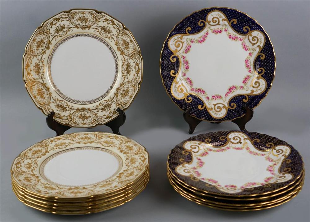 TWO SETS OF SIX DOULTON GILT DECORATED