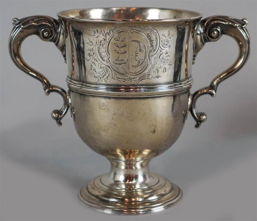 IRISH SILVER TWO-HANDLED ARMORIAL