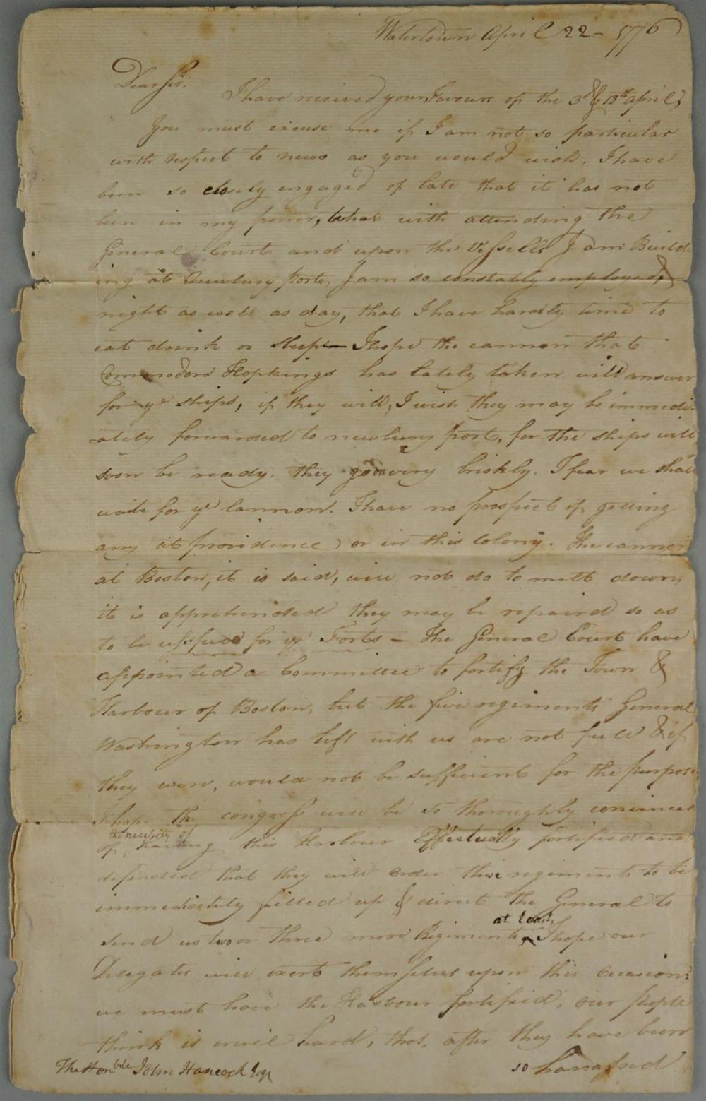 THOMAS CUSHING ALS TO JOHN HANCOCK,