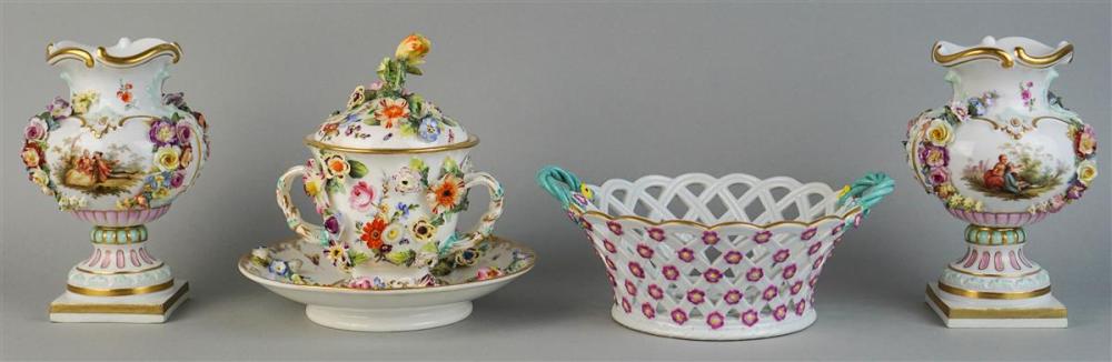 GROUP OF FOUR MEISSEN APPLIED FLORAL 313c44