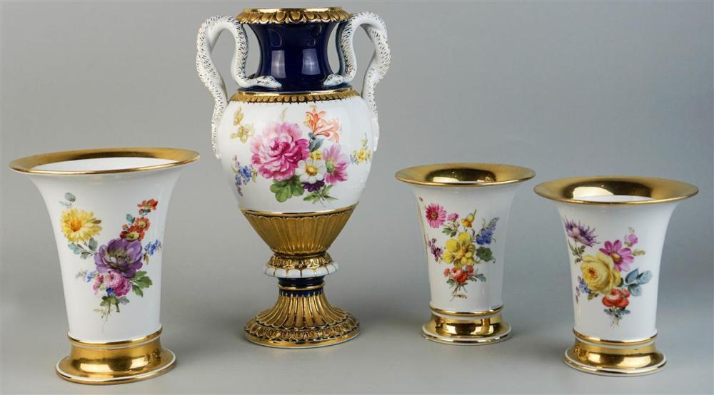 MEISSEN THREE-PIECE GARNITURE AND