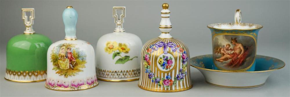 FOUR GERMAN TABLE BELLS AND A MEISSEN 313c56