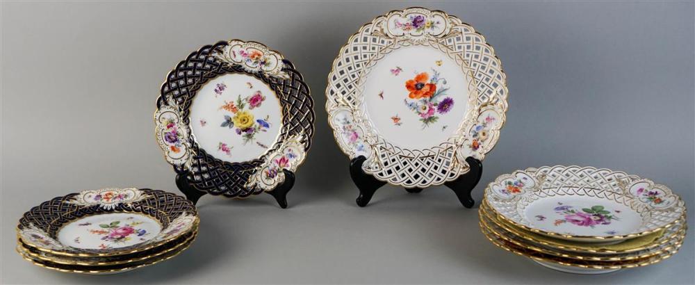 GROUP OF NINE MEISSEN FLORAL DECORATED