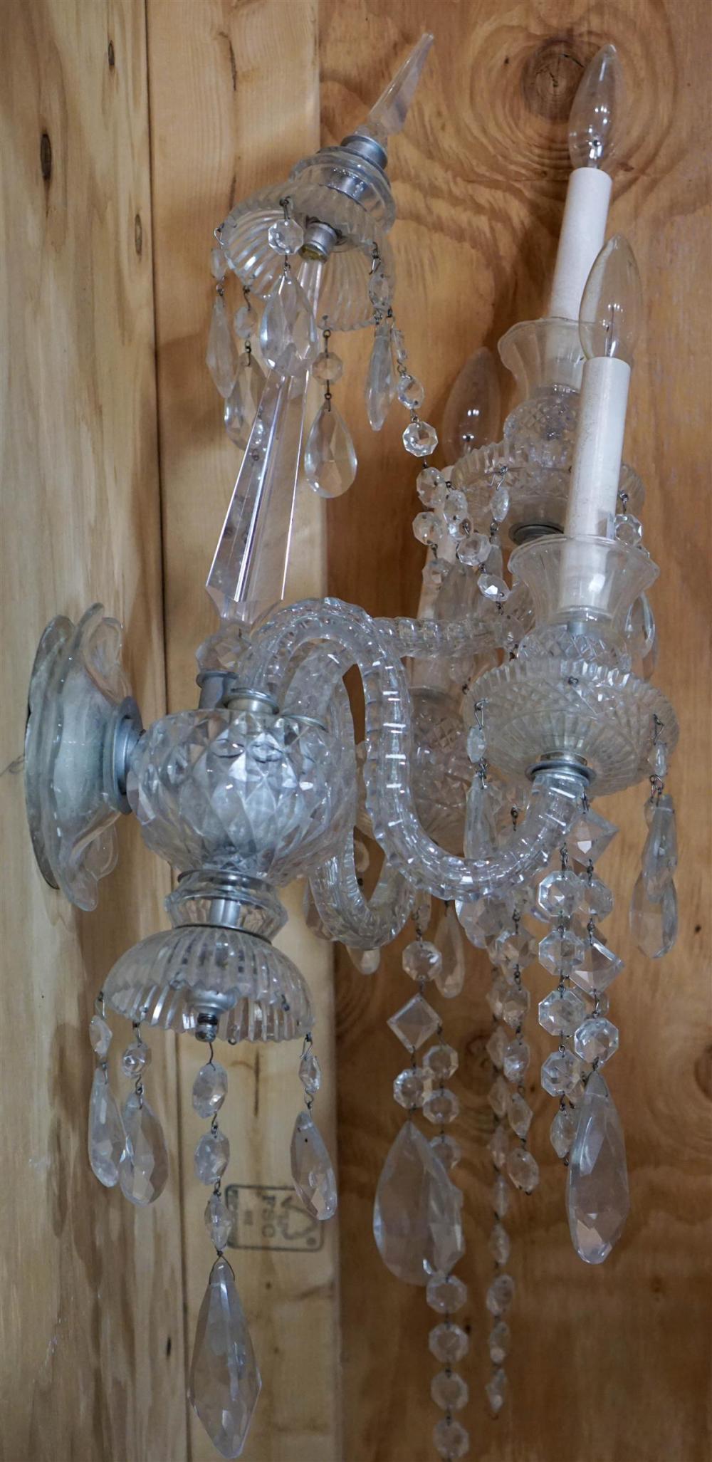 PAIR OF CUT GLASS THREE LIGHT SCONCES  313d22