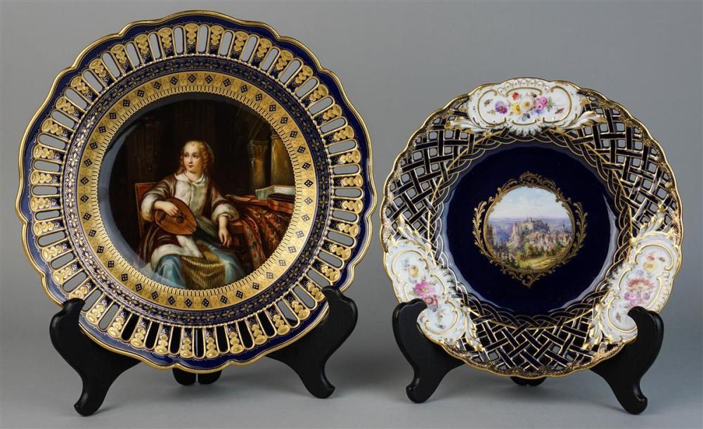 TWO MEISSEN RETICULATED CABINET PLATESTWO