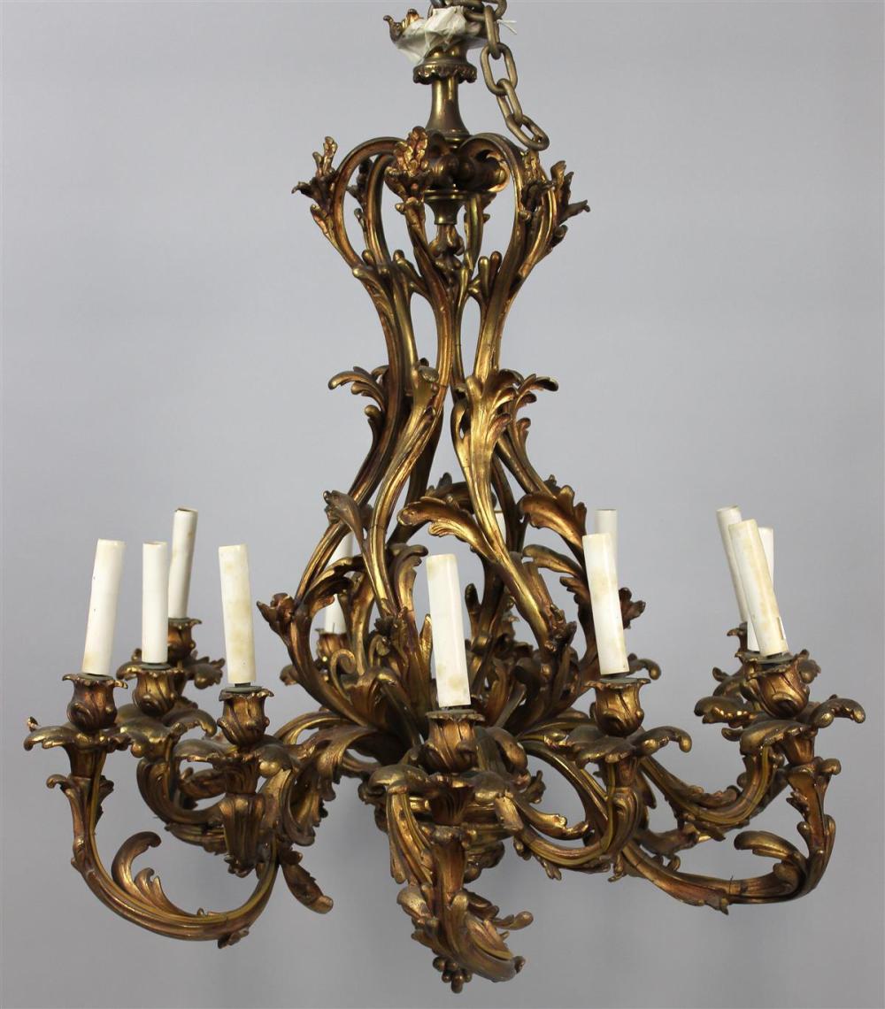 ROCOCO STYLE GILDED TRELLISED TWELVE-LIGHT