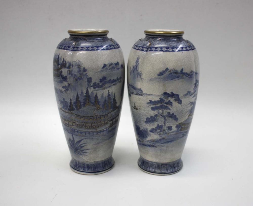 A PAIR OF SATSUMA POTTERY VASES,