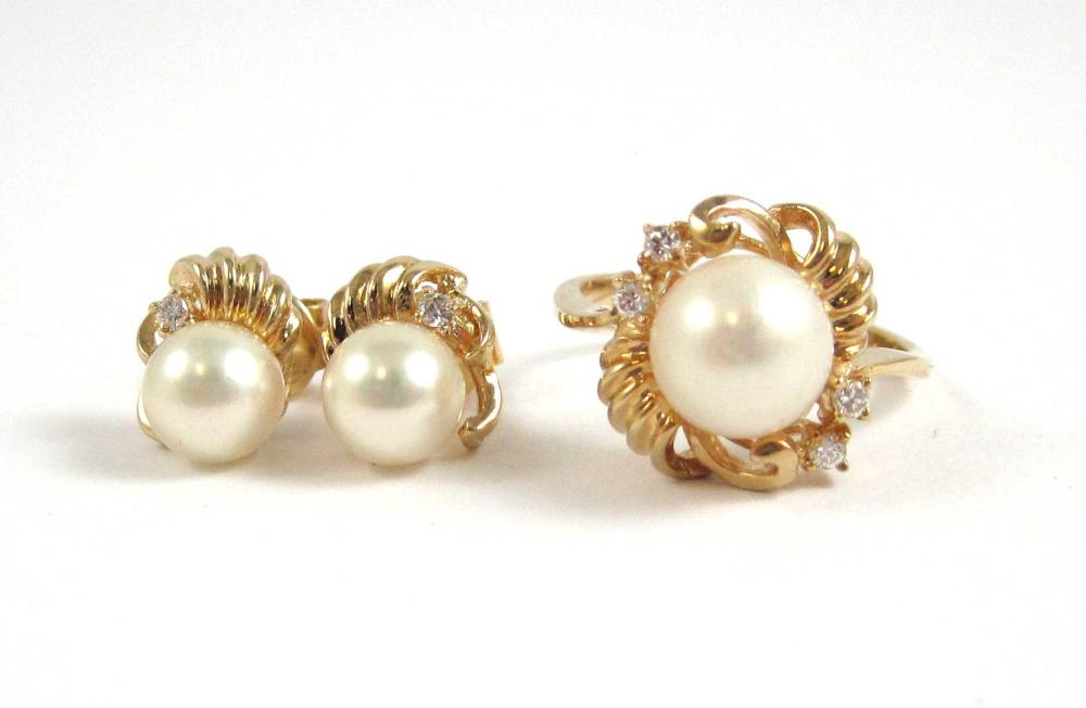 PEARL AND DIAMOND RING AND EAR 313e1a