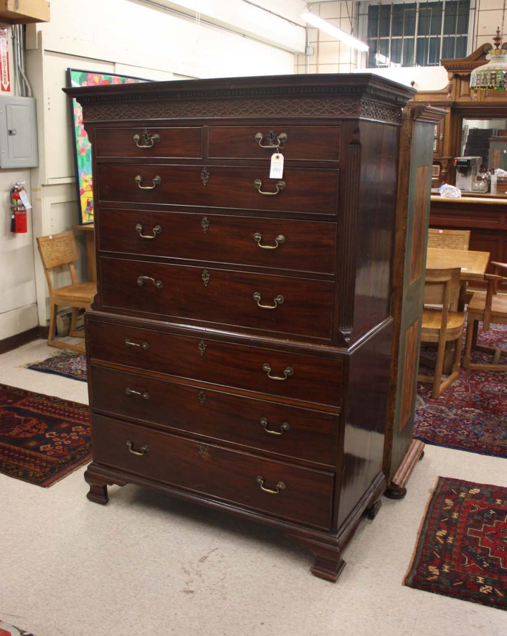 GEORGE III MAHOGANY CHEST ON CHEST,