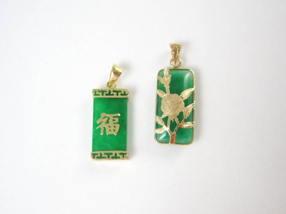 TWO GREEN JADE AND FOURTEEN KARAT 313e75