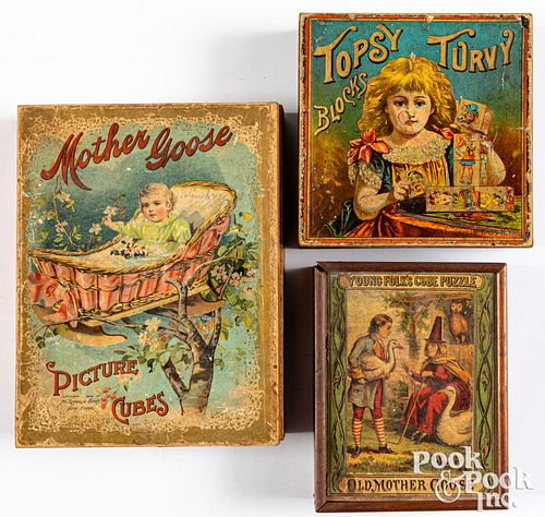 THREE WOOD PICTURE PUZZLE BLOCK