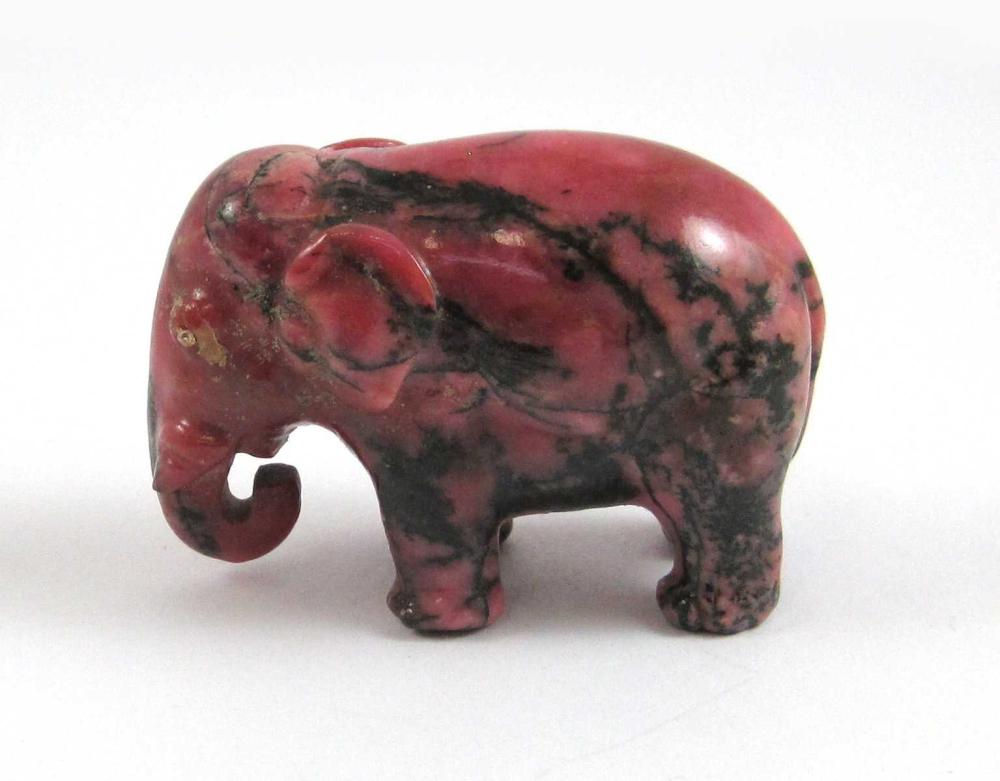 CARVED RHODONITE MODEL OF AN ELEPHANT  314084