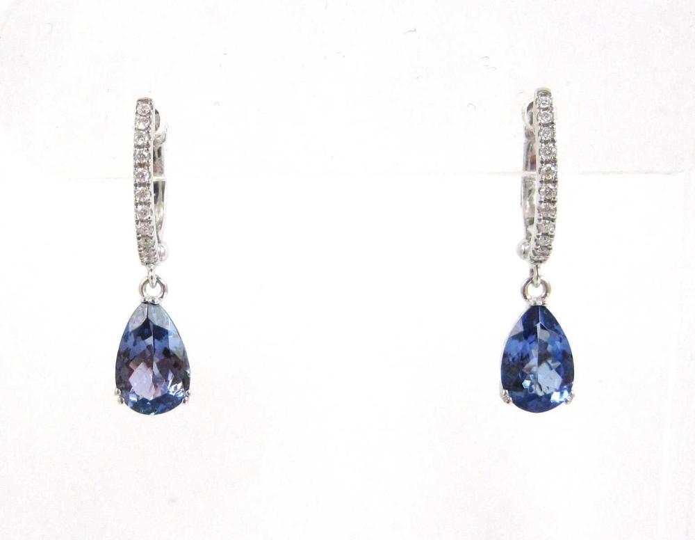 PAIR OF TANZANITE AND DIAMOND EARRINGS  3140b1