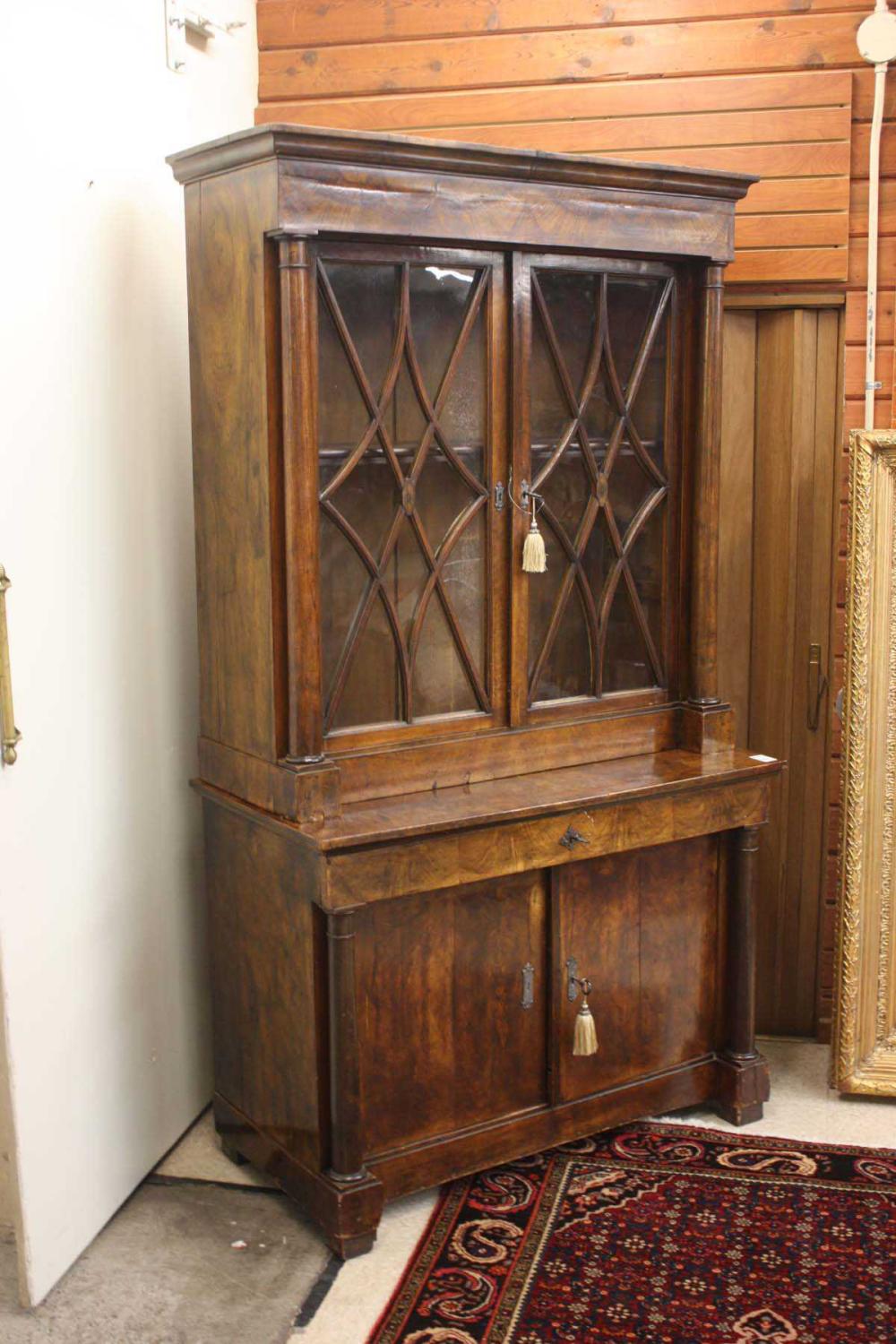 FIGURED MAHOGANY CABINET ON CABINET  3140d0