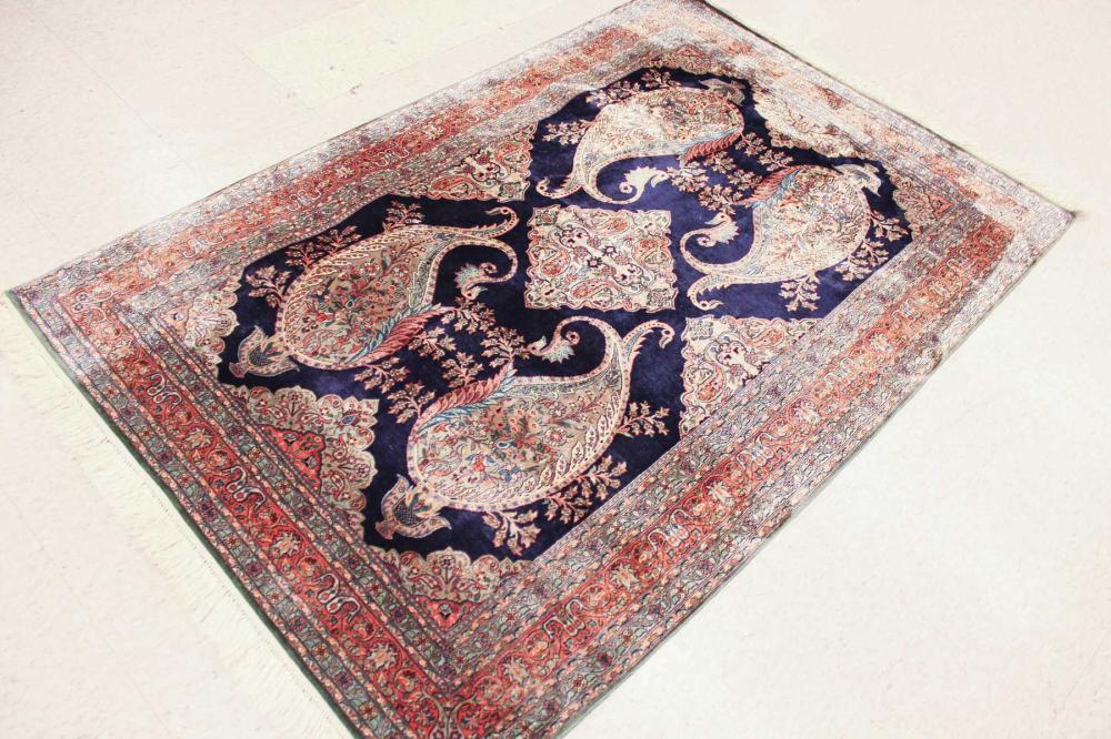 FINE HAND KNOTTED SILK AREA RUG,