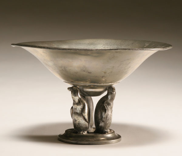 Danish Modern hammered pewter compote 4ece2