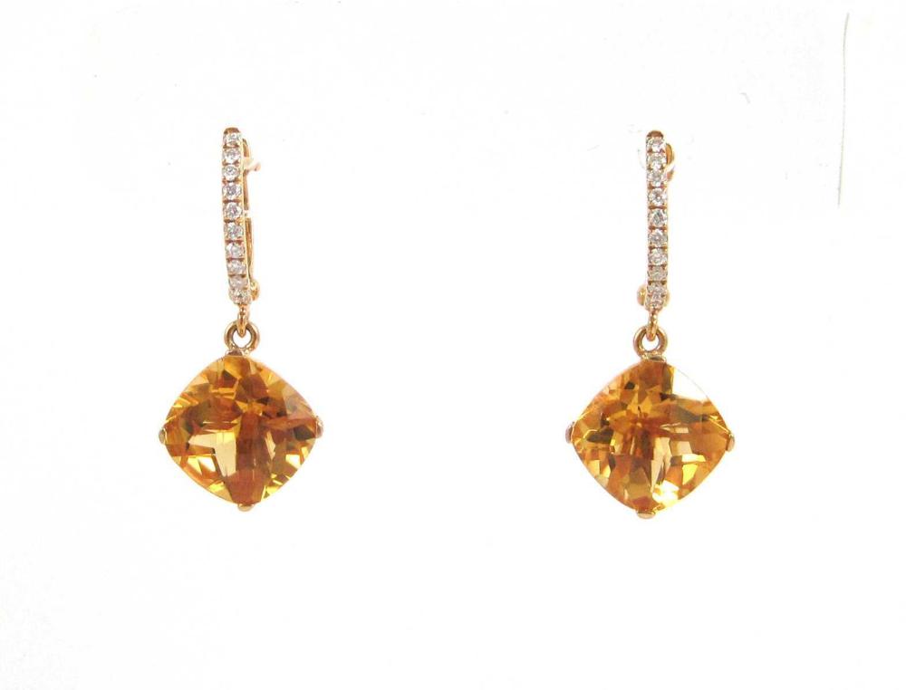 PAIR OF CITRINE AND DIAMOND DANGLE